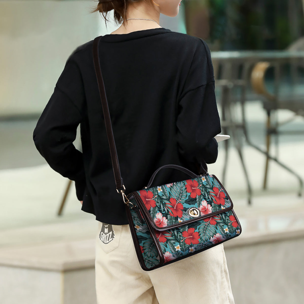 Tropical Leaf Turquoise Print Pattern Women's Satchel Bag-grizzshop