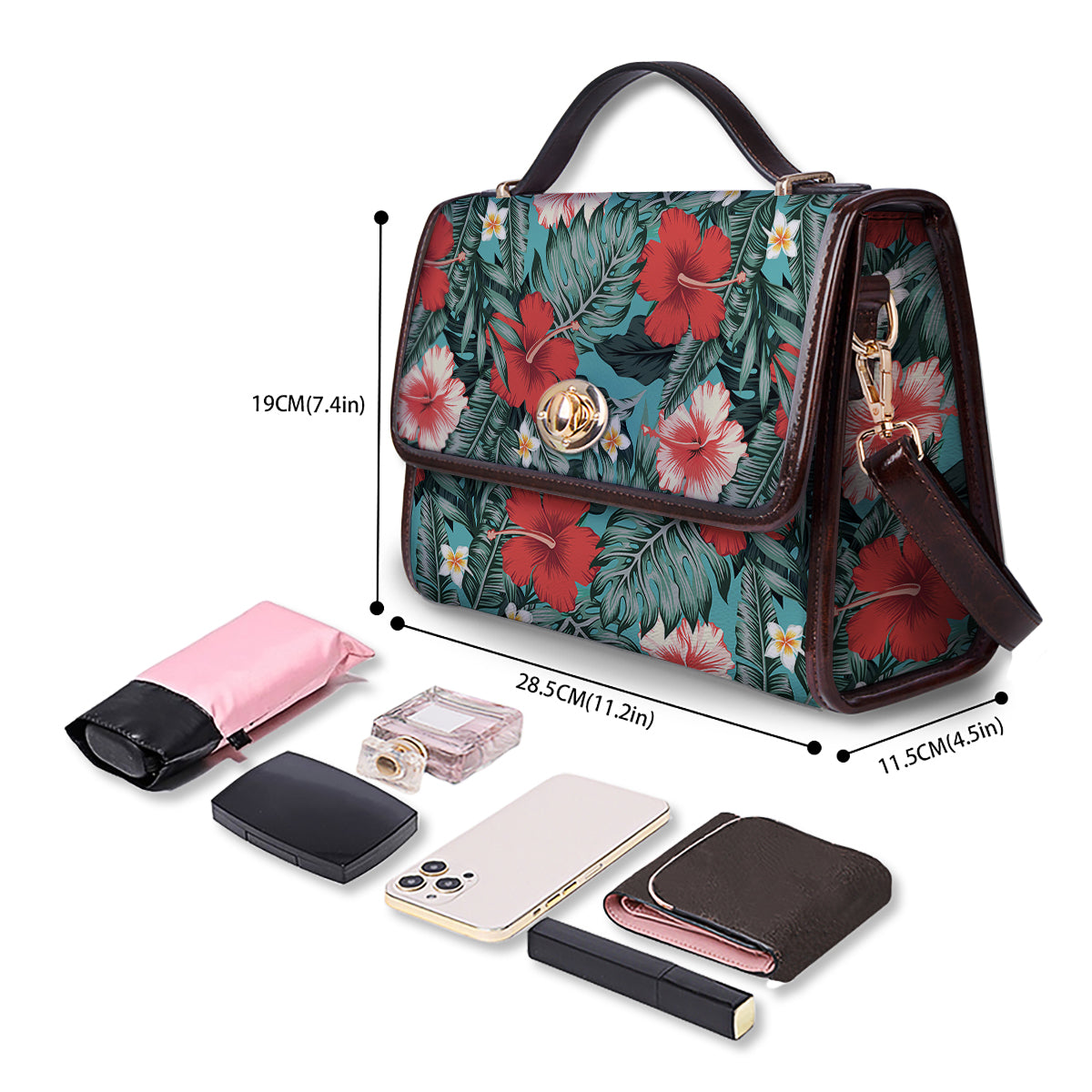 Tropical Leaf Turquoise Print Pattern Women's Satchel Bag-grizzshop