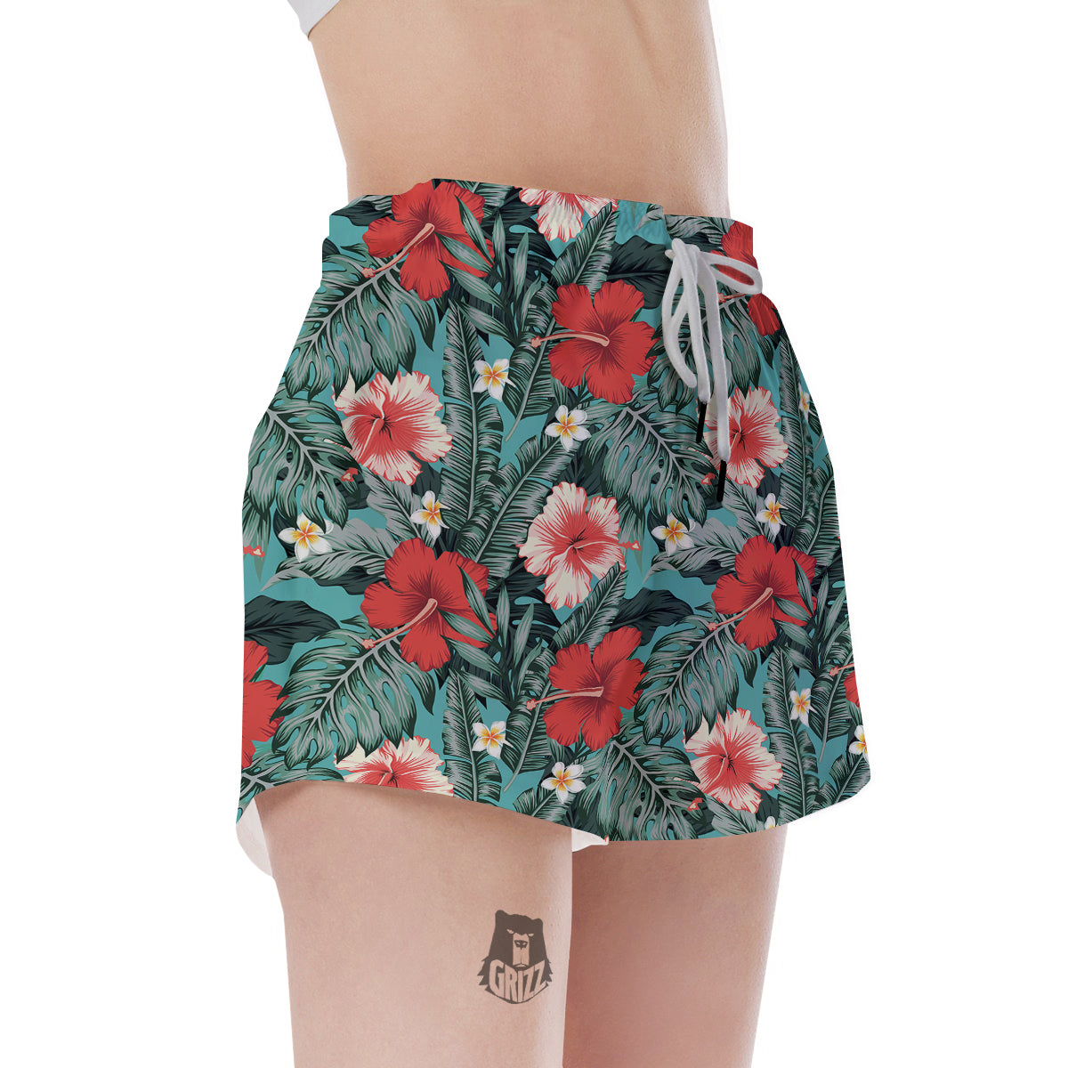Tropical Leaf Turquoise Print Pattern Women's Shorts-grizzshop