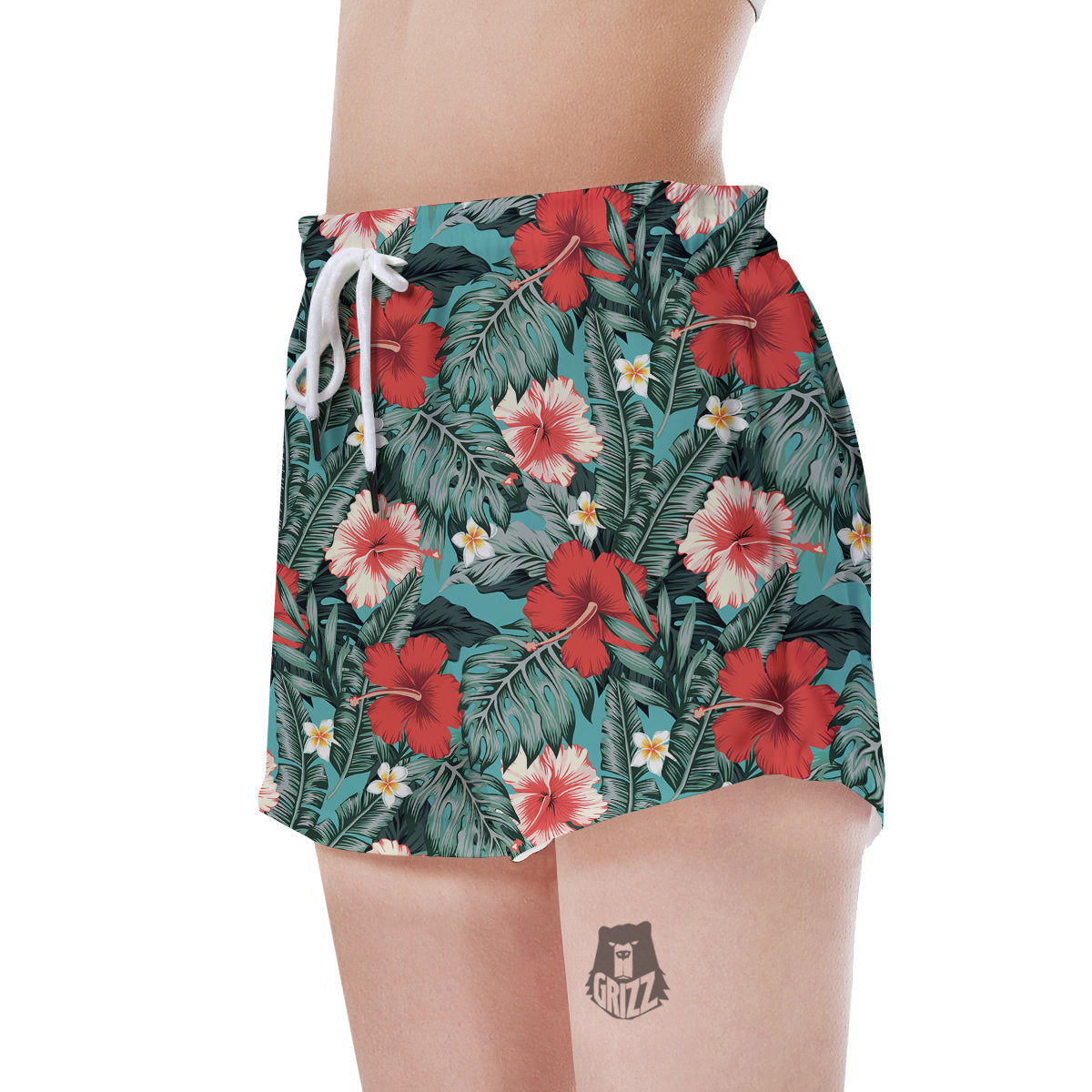 Tropical Leaf Turquoise Print Pattern Women's Shorts-grizzshop