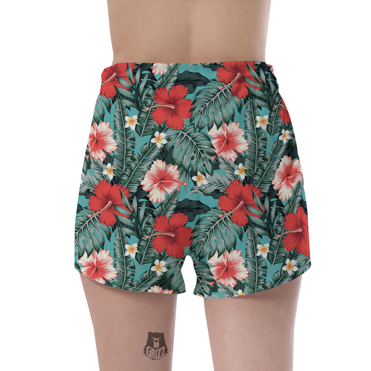 Tropical Leaf Turquoise Print Pattern Women's Shorts-grizzshop
