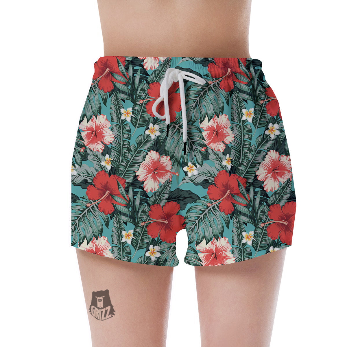 Tropical Leaf Turquoise Print Pattern Women's Shorts-grizzshop