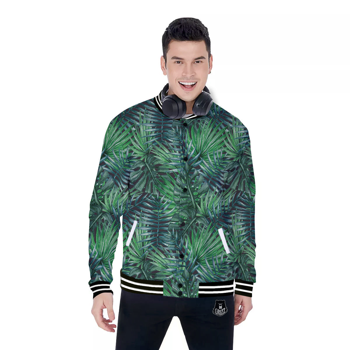 Tropical Leaf Watercolor Print Pattern Baseball Jacket-grizzshop