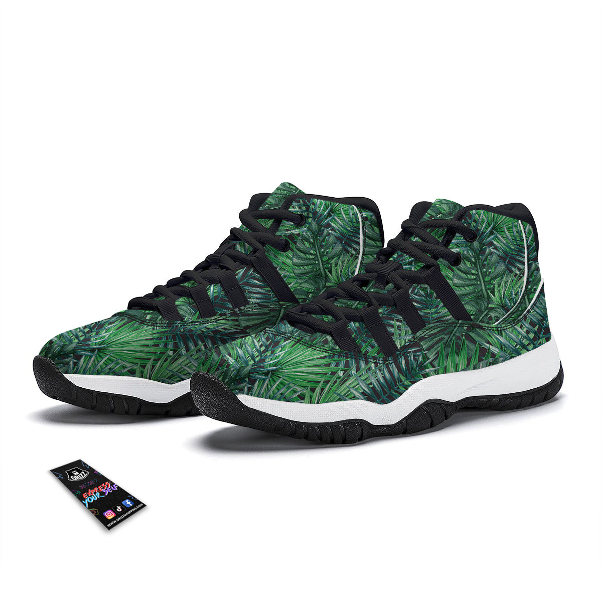 Tropical Leaf Watercolor Print Pattern Black Bball Shoes-grizzshop