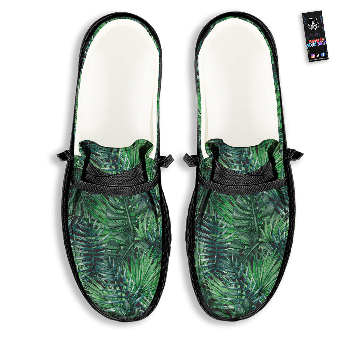 Tropical Leaf Watercolor Print Pattern Black Loafers-grizzshop