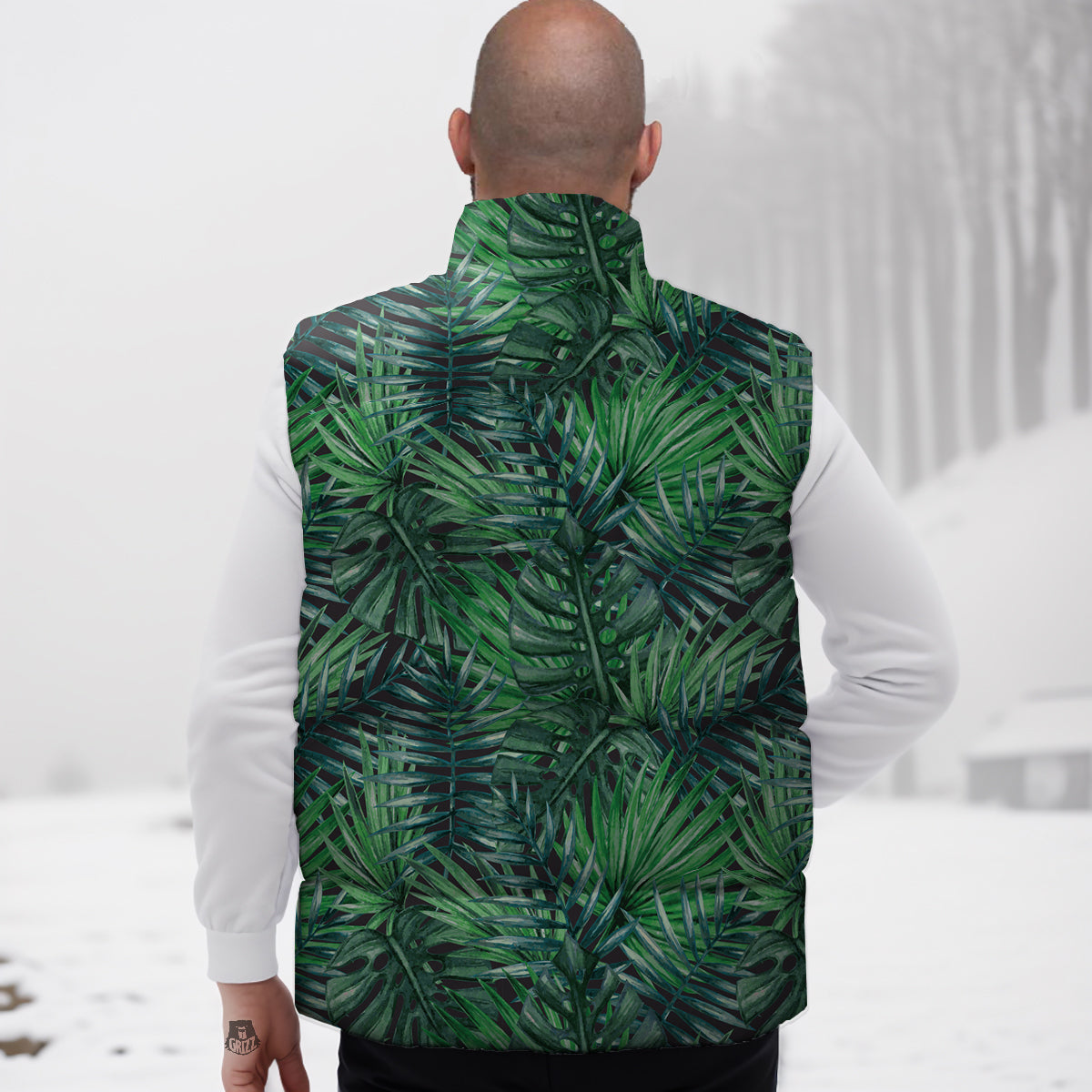 Tropical Leaf Watercolor Print Pattern Down Vest