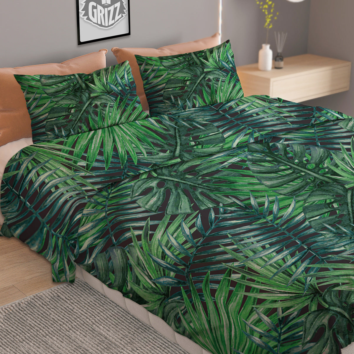 Tropical Leaf Watercolor Print Pattern Duvet Cover Bedding Set