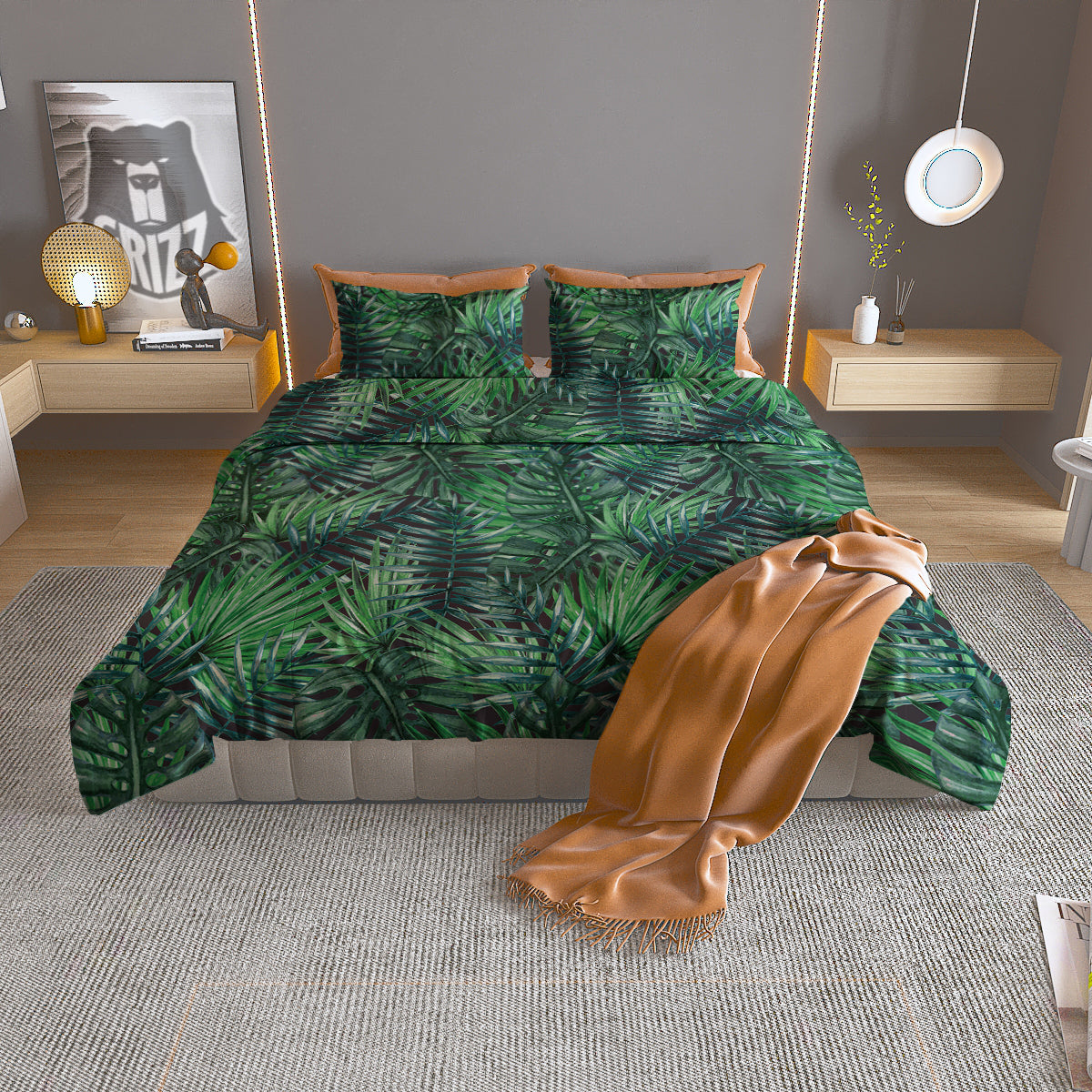 Tropical Leaf Watercolor Print Pattern Duvet Cover Bedding Set
