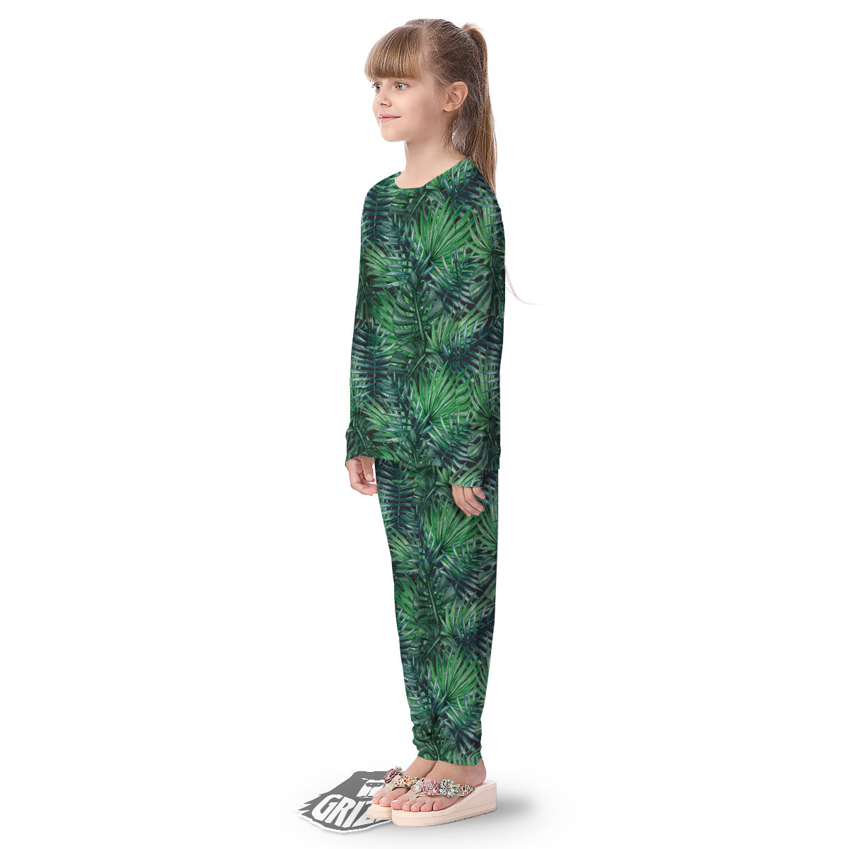 Tropical Leaf Watercolor Print Pattern Kid's Pajamas-grizzshop