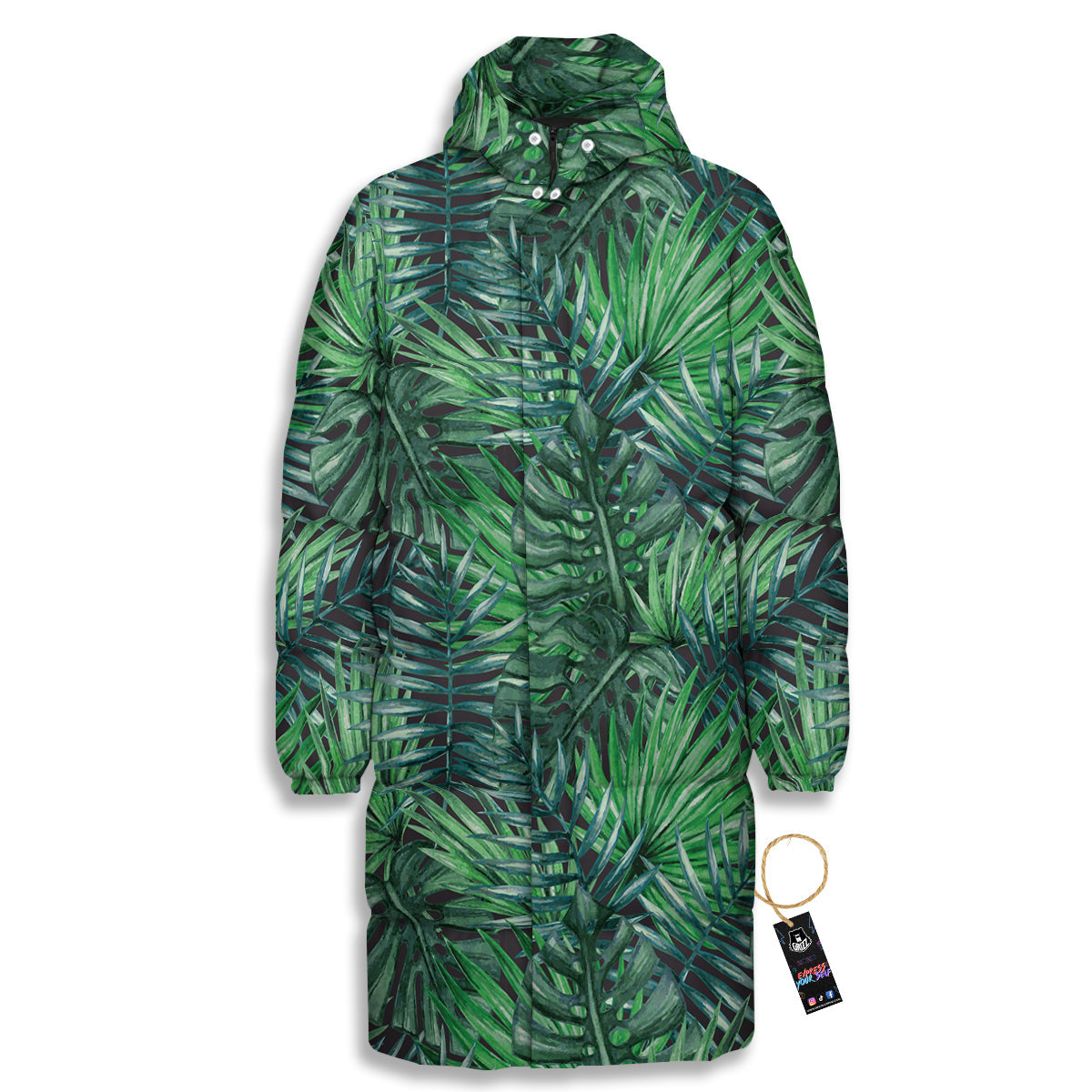 Tropical Leaf Watercolor Print Pattern Long Down Jacket-grizzshop