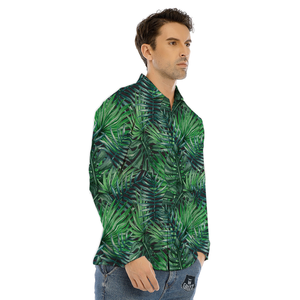 Tropical Leaf Watercolor Print Pattern Men's Dress Shirts-grizzshop