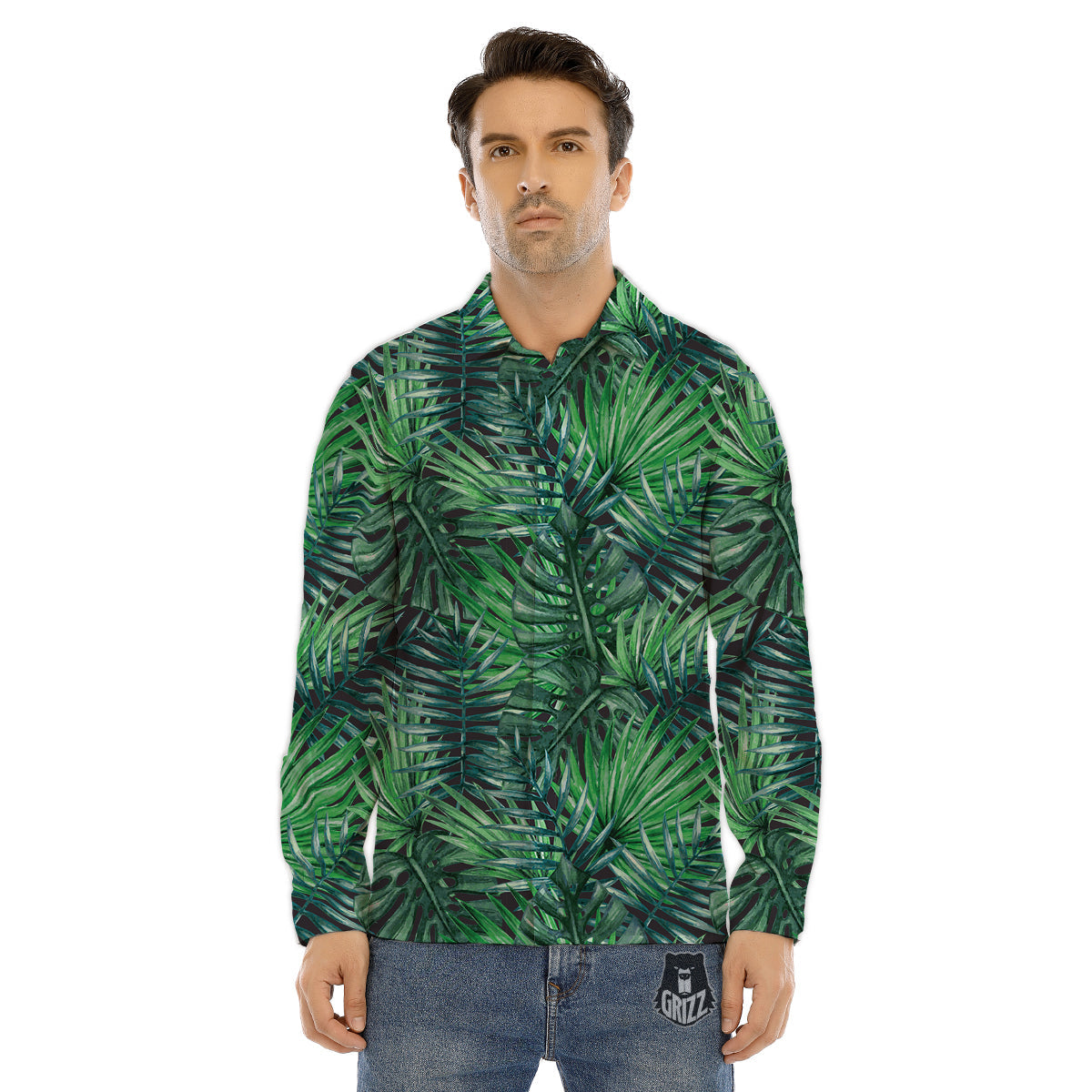 Tropical Leaf Watercolor Print Pattern Men's Dress Shirts-grizzshop
