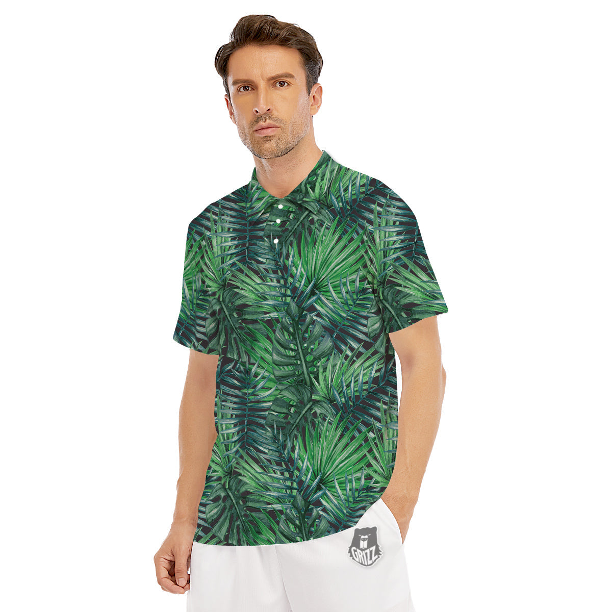 Tropical Leaf Watercolor Print Pattern Men's Golf Shirts-grizzshop