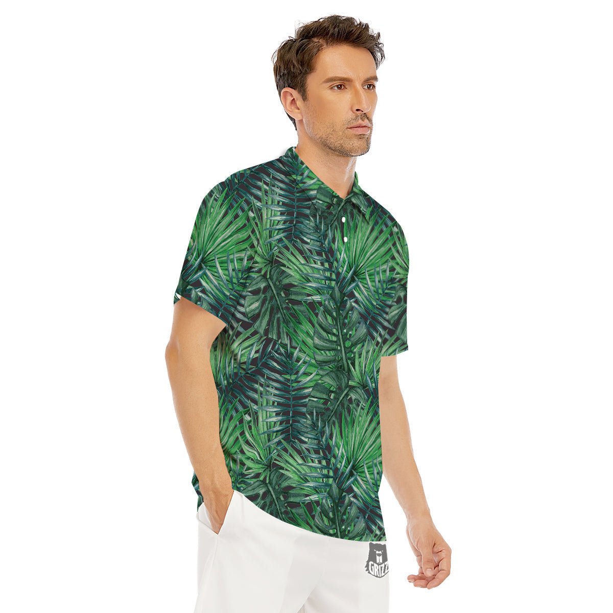 Tropical Leaf Watercolor Print Pattern Men's Golf Shirts-grizzshop