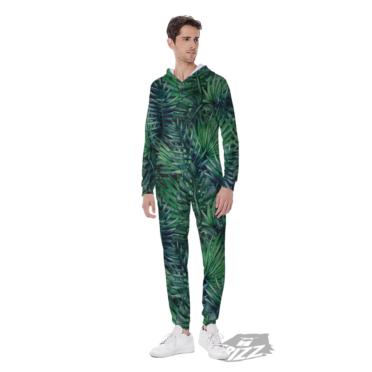 Tropical Leaf Watercolor Print Pattern Men's Jumpsuit-grizzshop