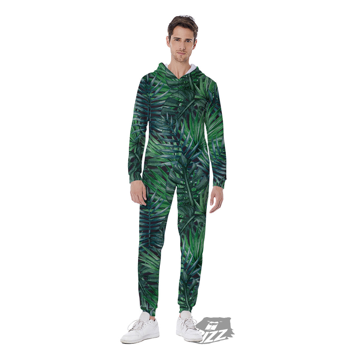 Tropical Leaf Watercolor Print Pattern Men's Jumpsuit-grizzshop