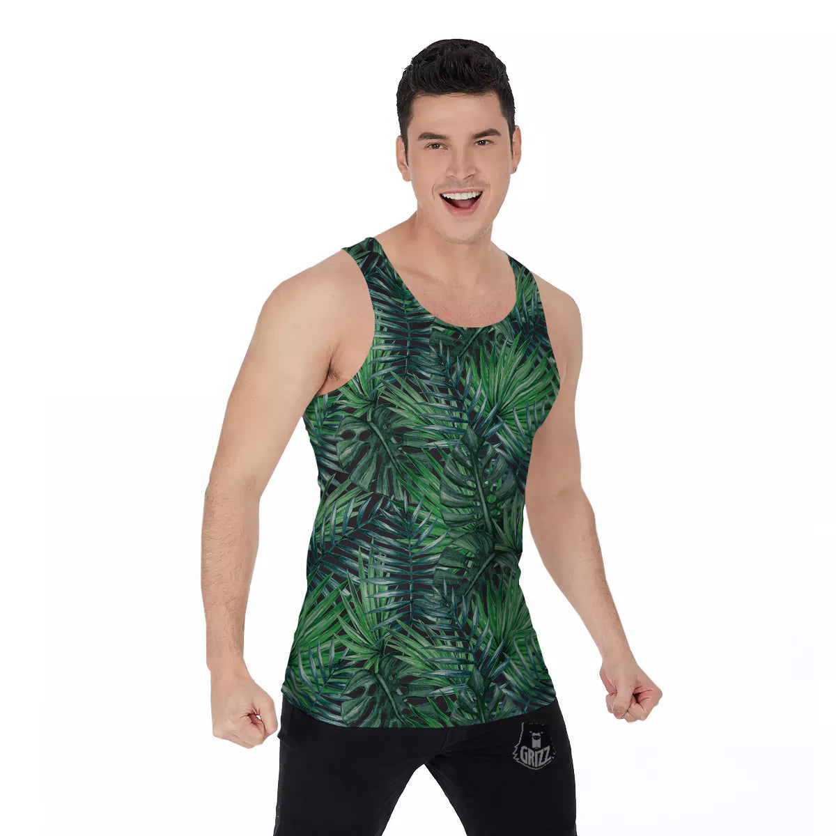 Tropical Leaf Watercolor Print Pattern Men's Tank Top-grizzshop