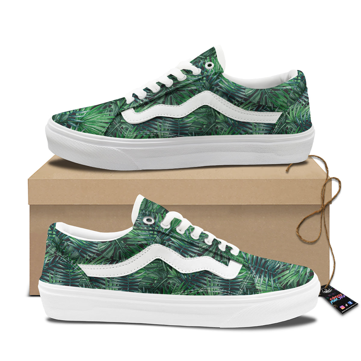 Tropical Leaf Watercolor Print Pattern Skate Shoes-grizzshop