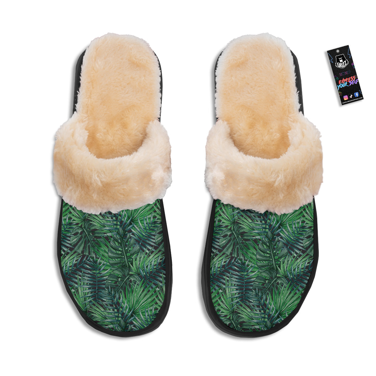Tropical Leaf Watercolor Print Pattern Slippers-grizzshop