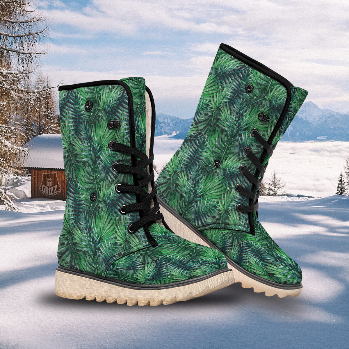 Tropical Leaf Watercolor Print Pattern Snow Boots-grizzshop