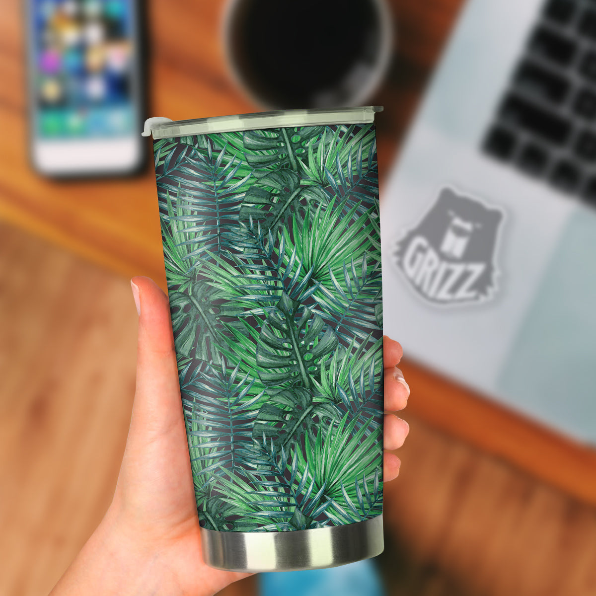 Tropical Leaf Watercolor Print Pattern Tumbler-grizzshop