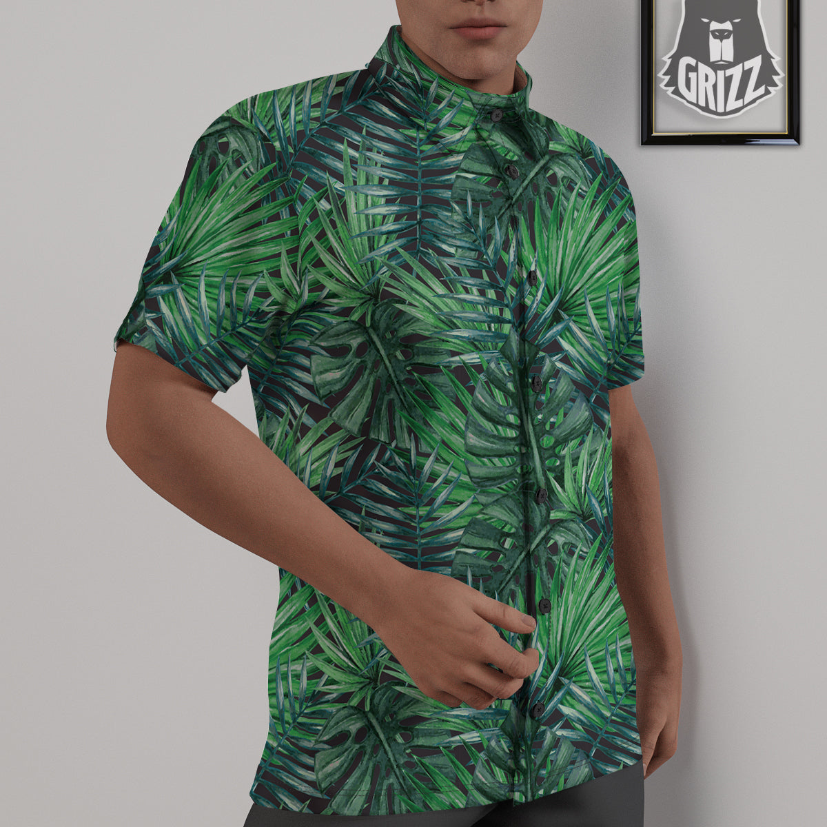 Tropical Leaf Watercolor Print Pattern Untucked Shirts-grizzshop
