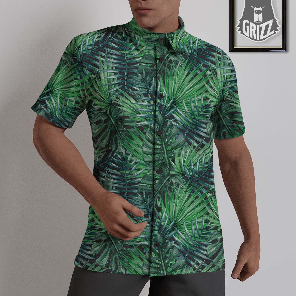Tropical Leaf Watercolor Print Pattern Untucked Shirts-grizzshop