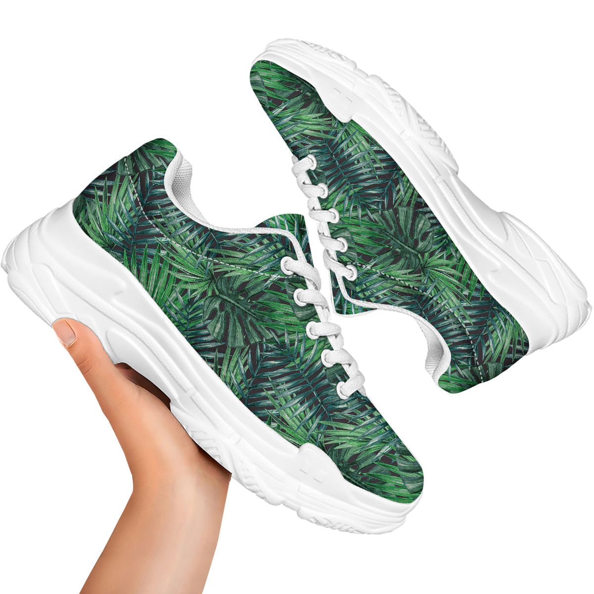 Tropical Leaf Watercolor Print Pattern White Chunky Shoes-grizzshop