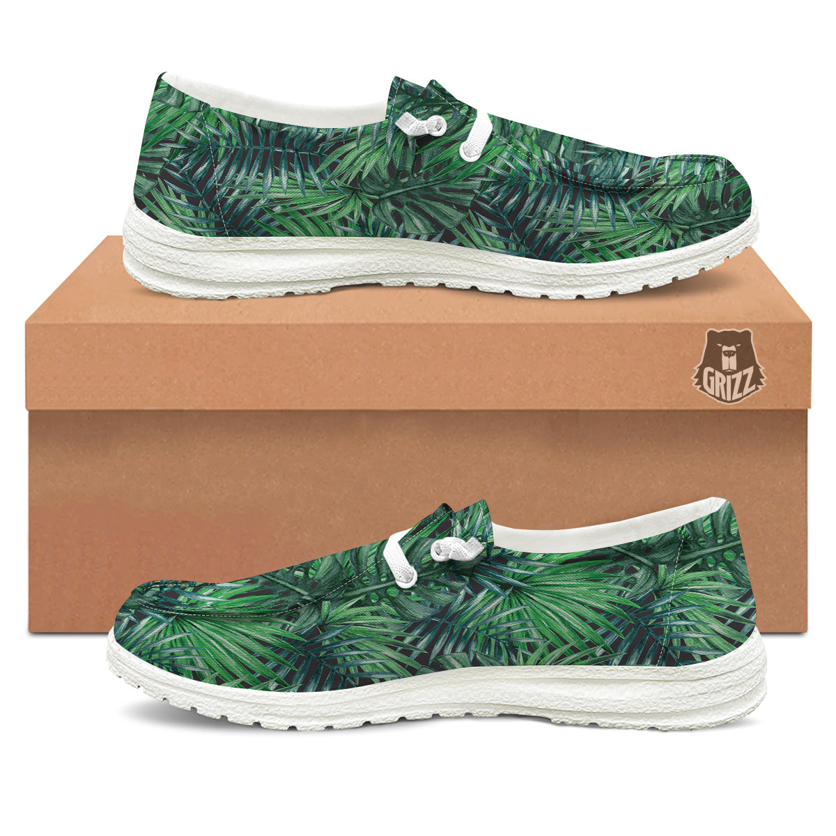Tropical Leaf Watercolor Print Pattern White Loafers-grizzshop