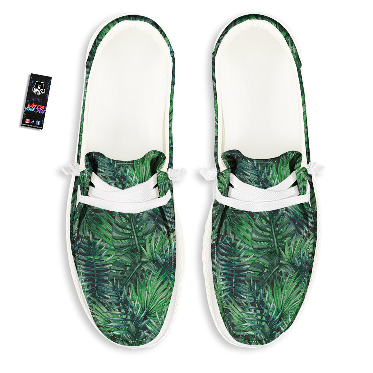 Tropical Leaf Watercolor Print Pattern White Loafers-grizzshop