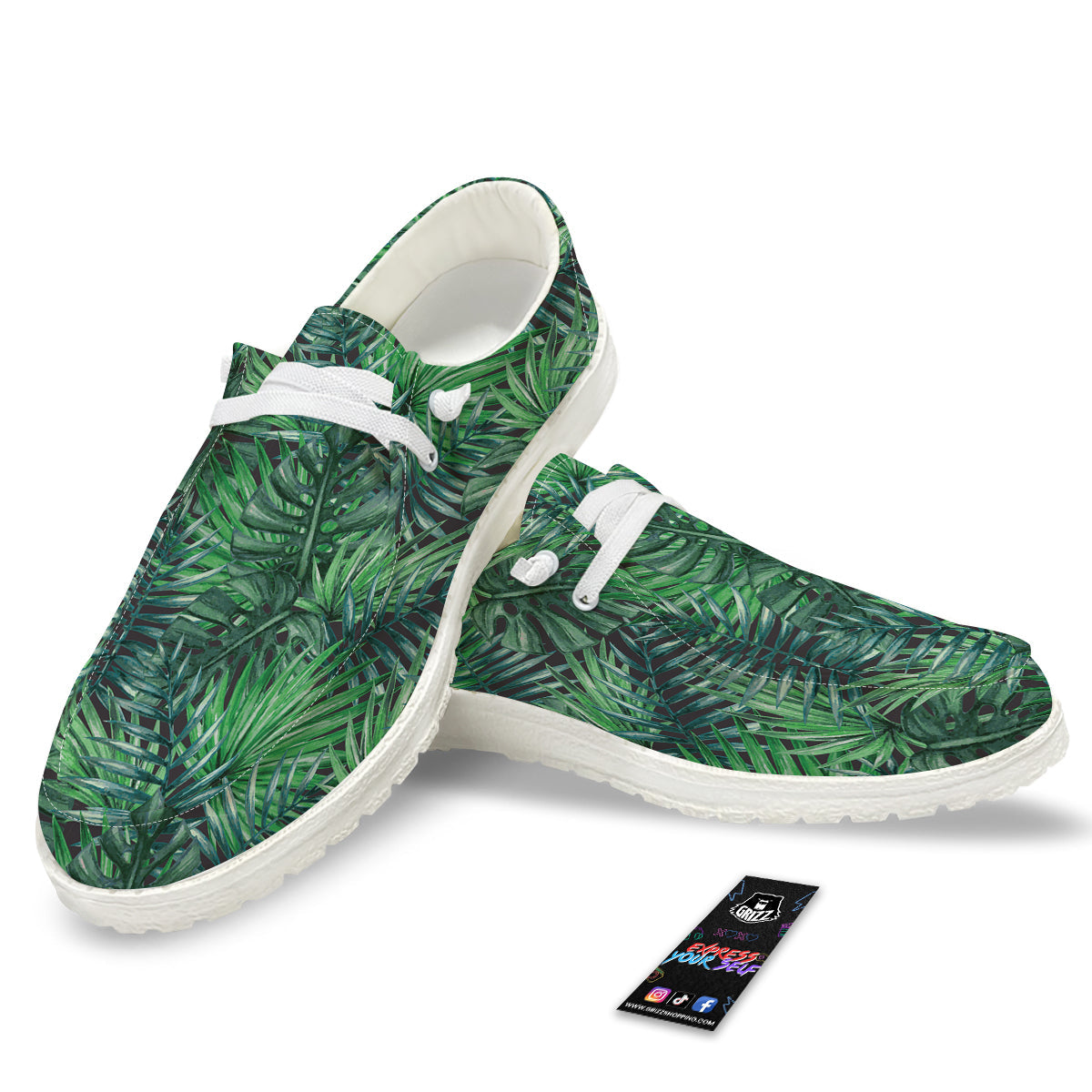 Tropical Leaf Watercolor Print Pattern White Loafers-grizzshop