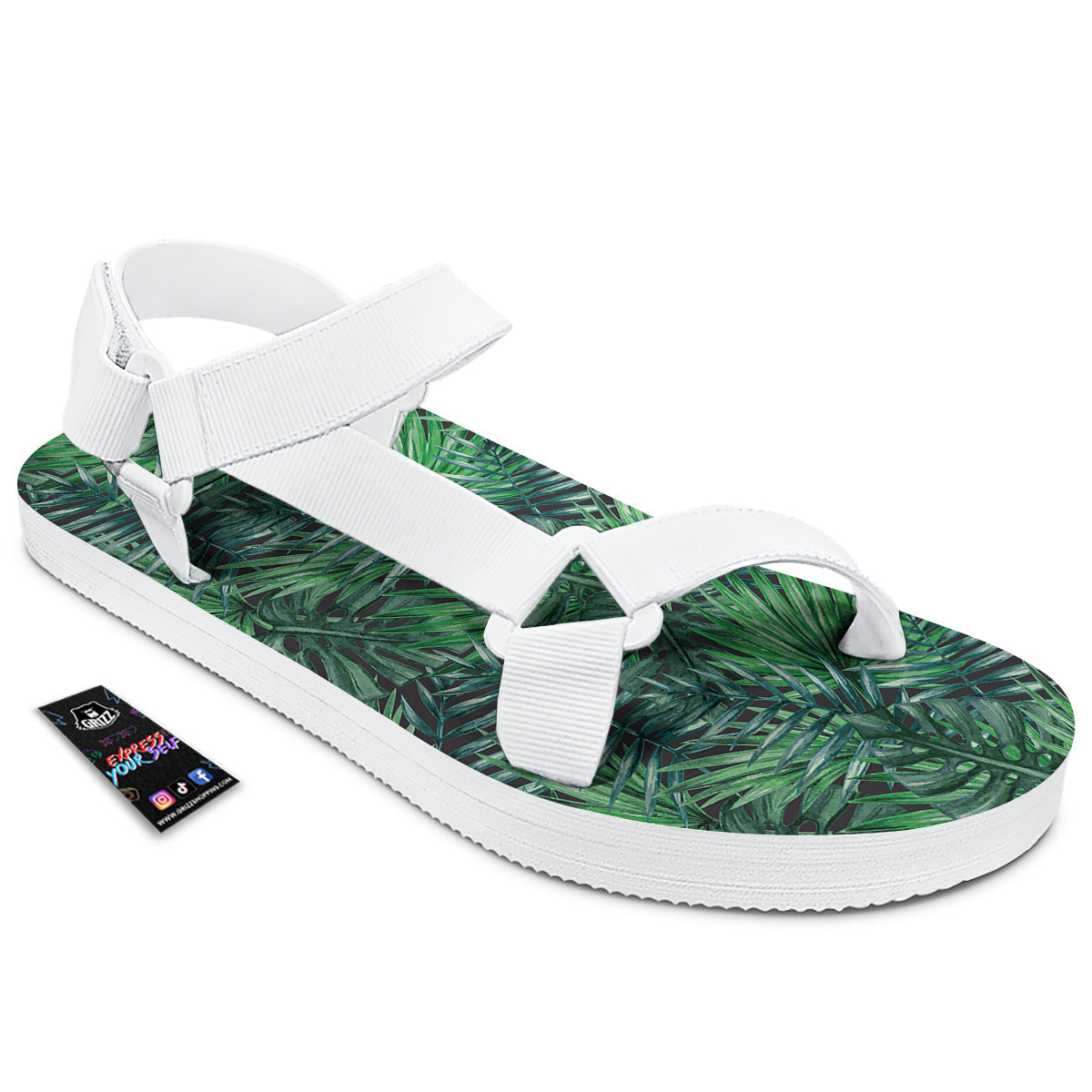 Tropical Leaf Watercolor Print Pattern White Open Toe Sandals-grizzshop