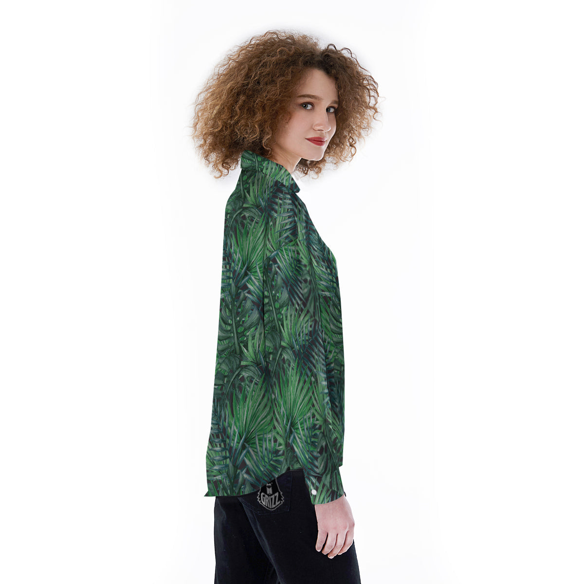 Tropical Leaf Watercolor Print Pattern Women's Long Sleeve Shirts-grizzshop