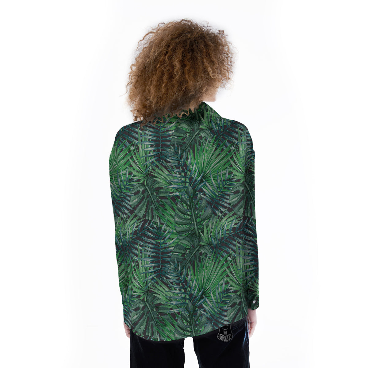 Tropical Leaf Watercolor Print Pattern Women's Long Sleeve Shirts-grizzshop