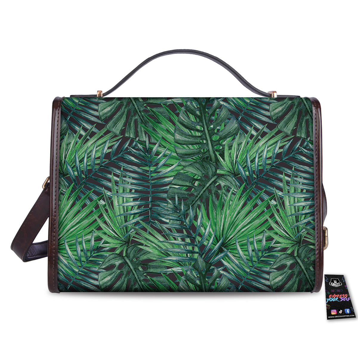 Tropical Leaf Watercolor Print Pattern Women's Satchel Bag-grizzshop