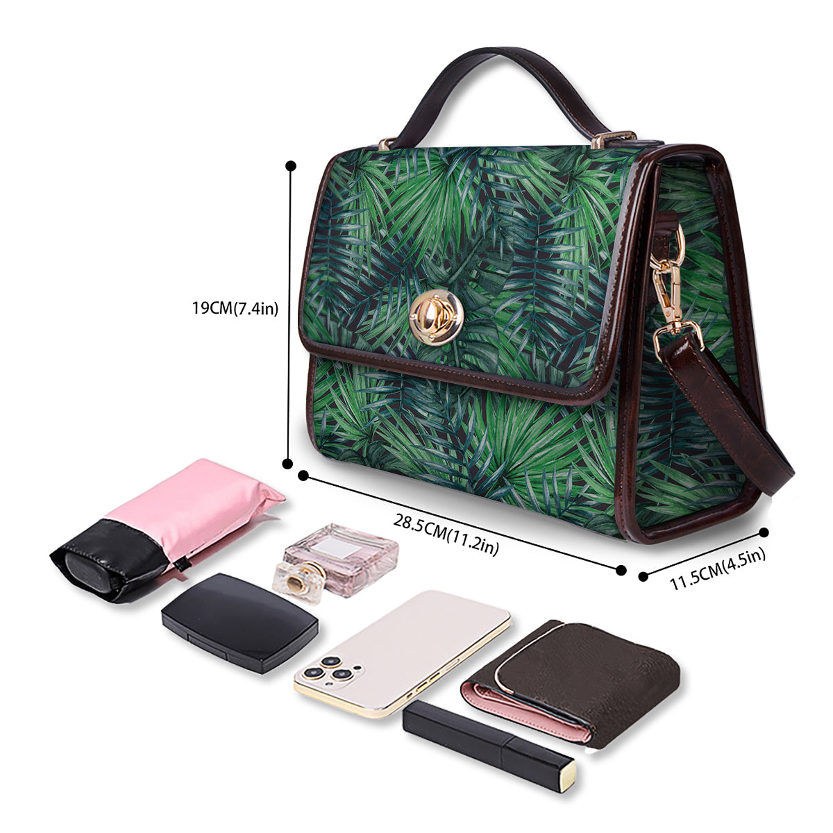 Tropical Leaf Watercolor Print Pattern Women's Satchel Bag-grizzshop