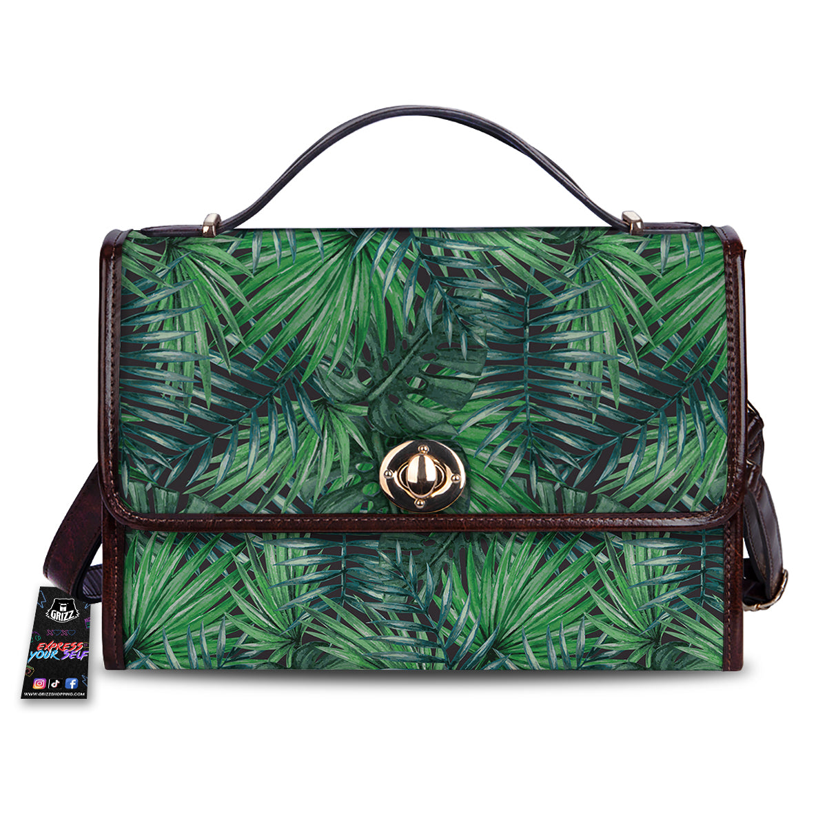 Tropical Leaf Watercolor Print Pattern Women's Satchel Bag-grizzshop