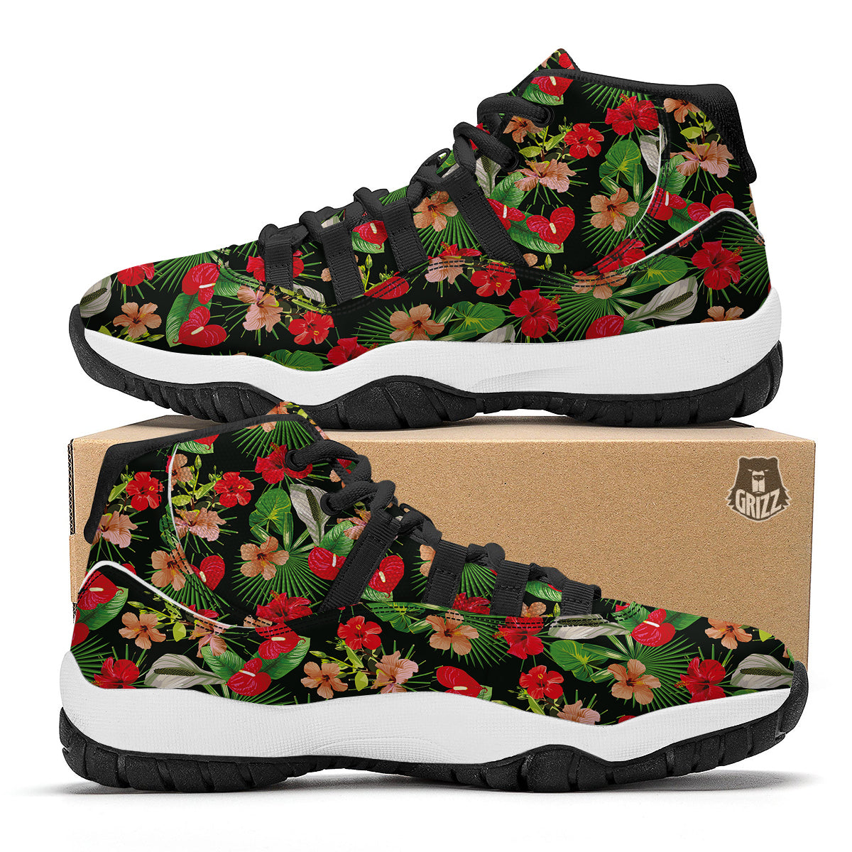 Tropical Leave Black Bball Shoes-grizzshop