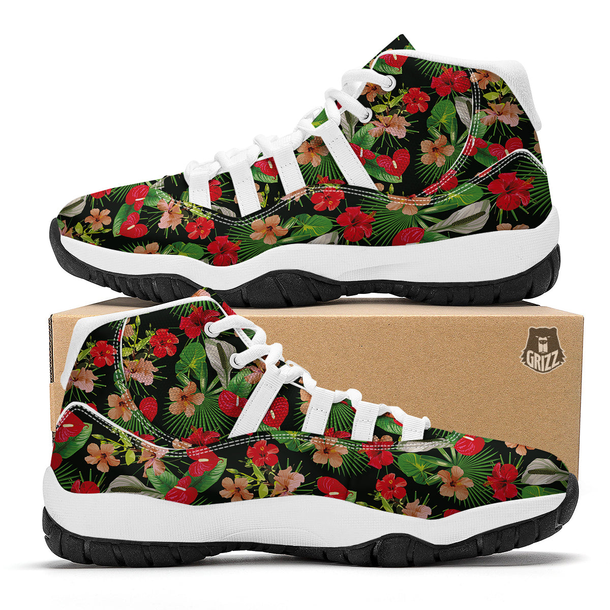 Tropical Leave White Bball Shoes-grizzshop