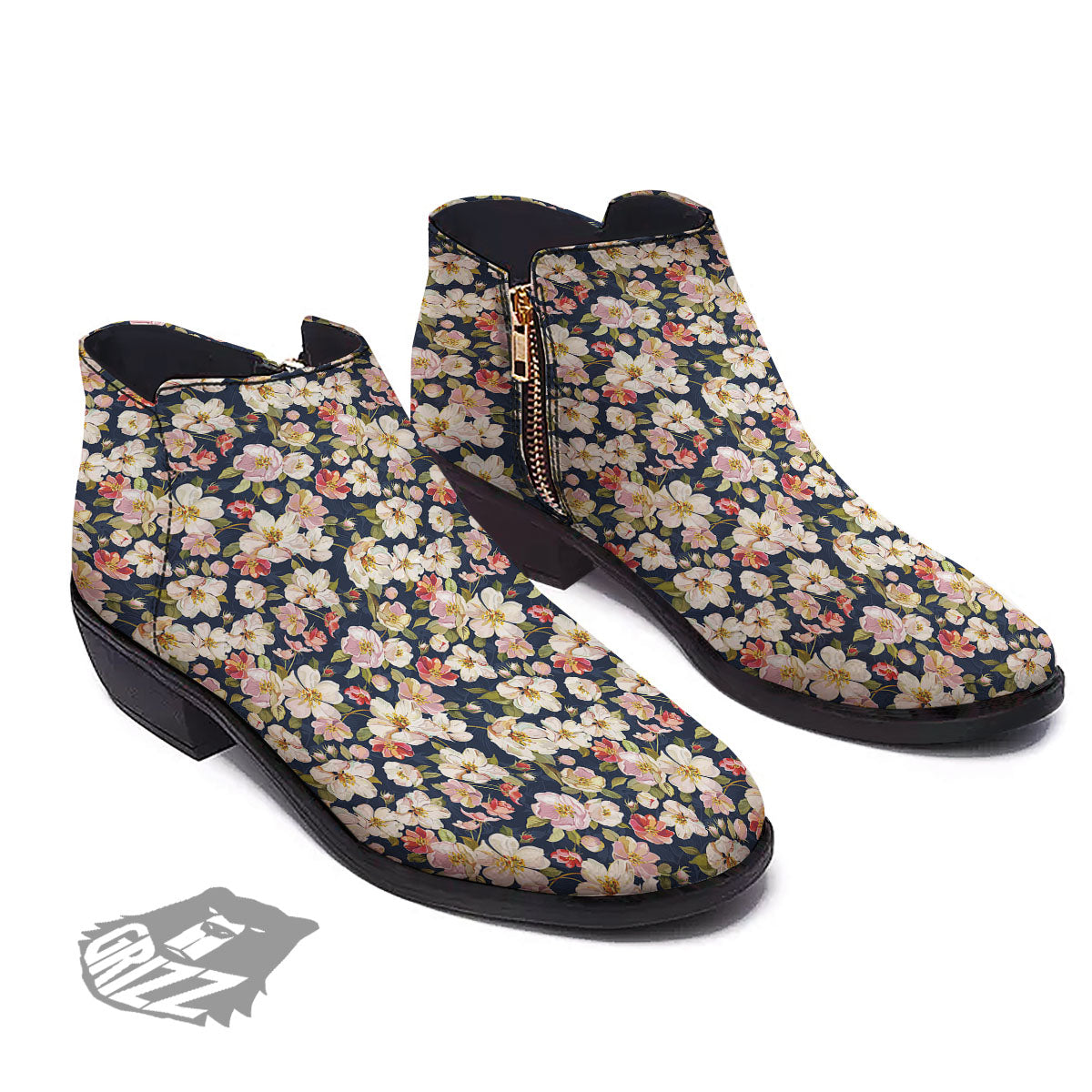 Tropical Leaves Blossom Print Pattern Ankle Boots-grizzshop