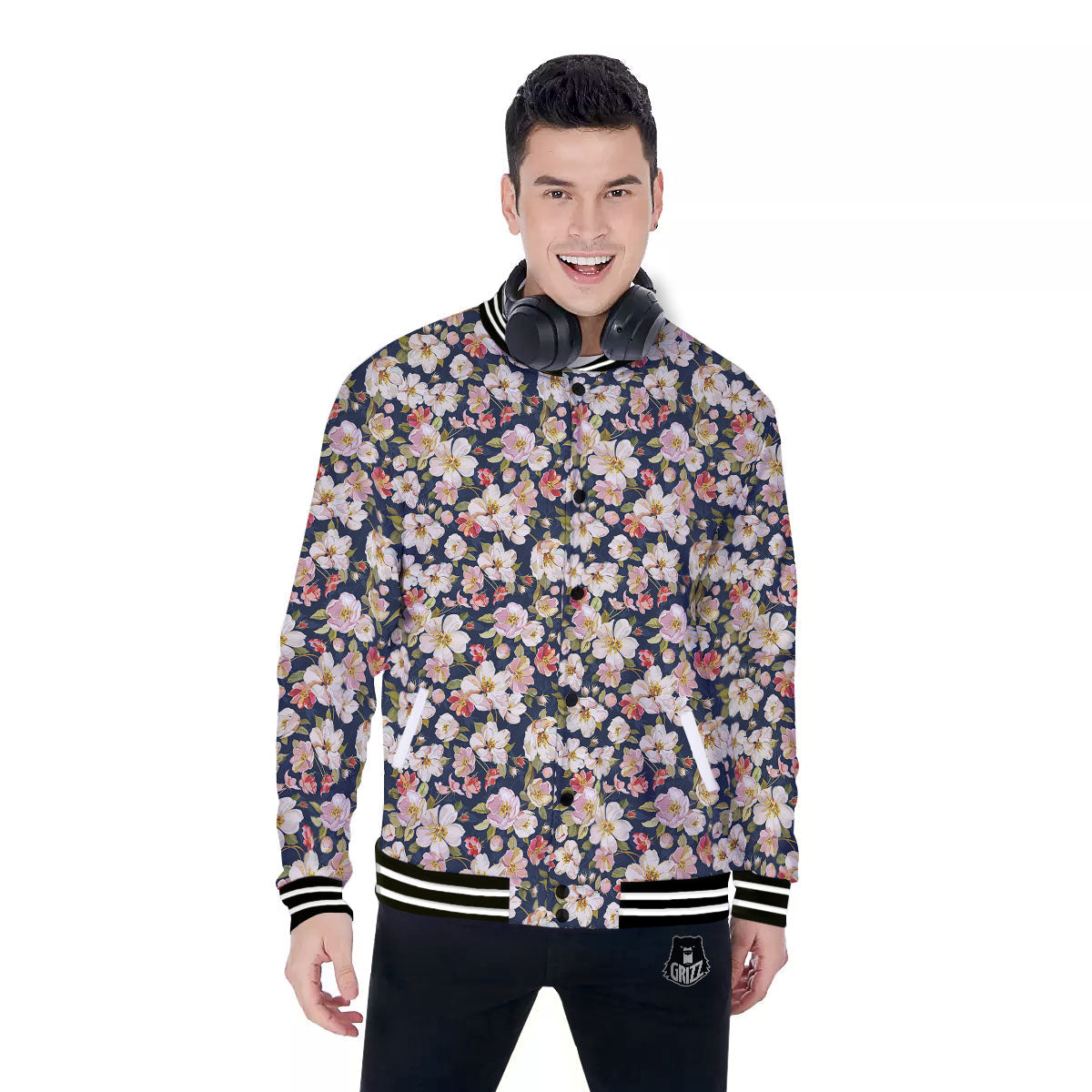 Tropical Leaves Blossom Print Pattern Baseball Jacket-grizzshop