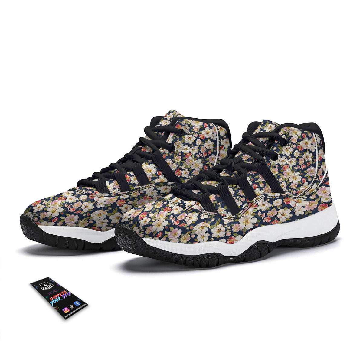 Tropical Leaves Blossom Print Pattern Black Bball Shoes-grizzshop