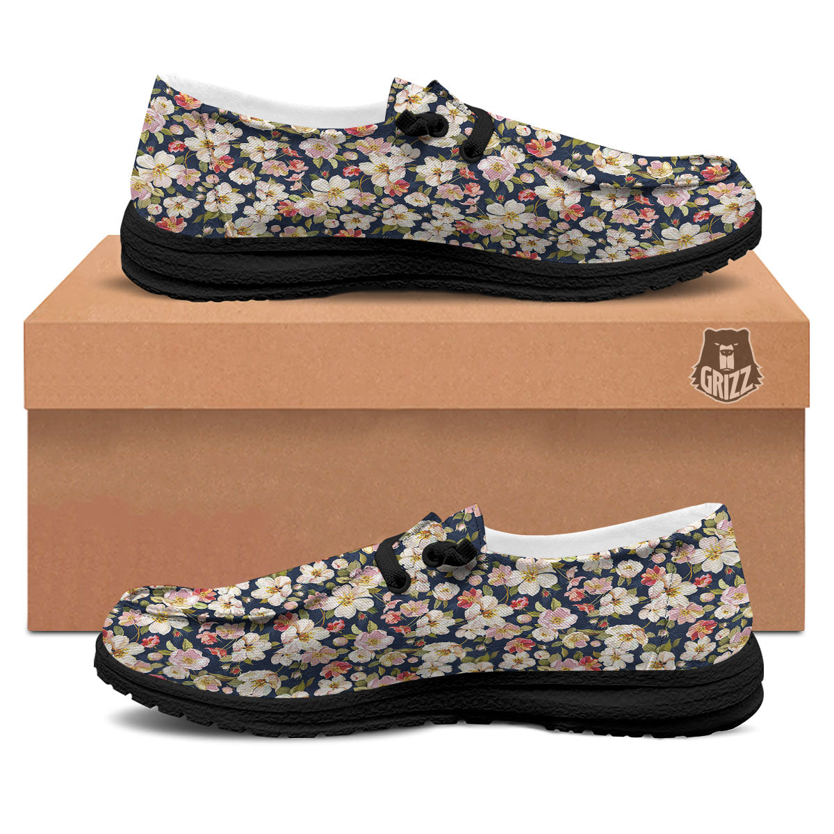 Tropical Leaves Blossom Print Pattern Black Loafers-grizzshop