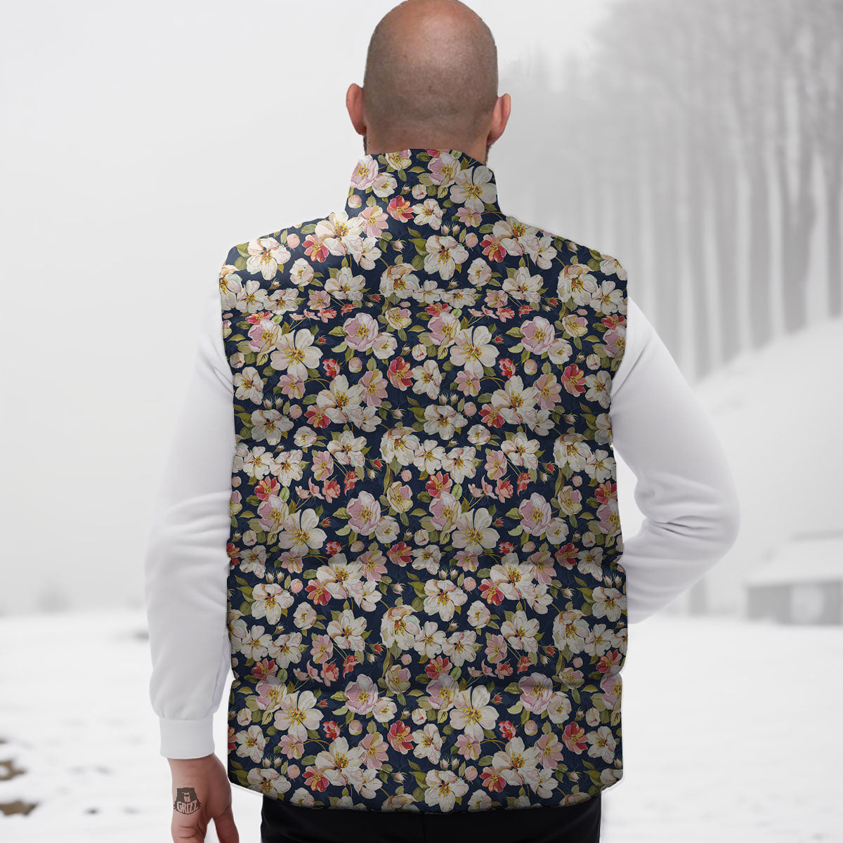 Tropical Leaves Blossom Print Pattern Down Vest