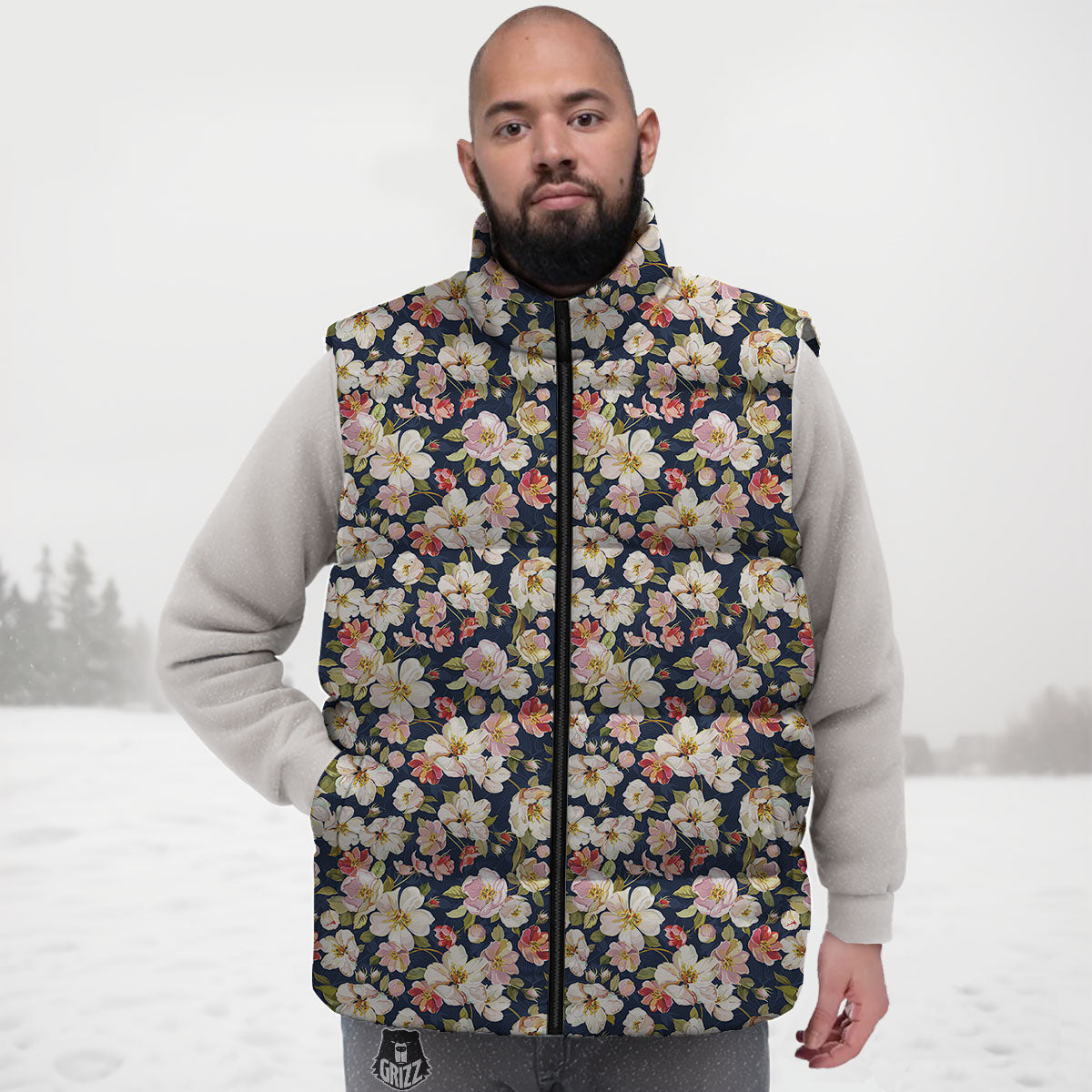 Tropical Leaves Blossom Print Pattern Down Vest