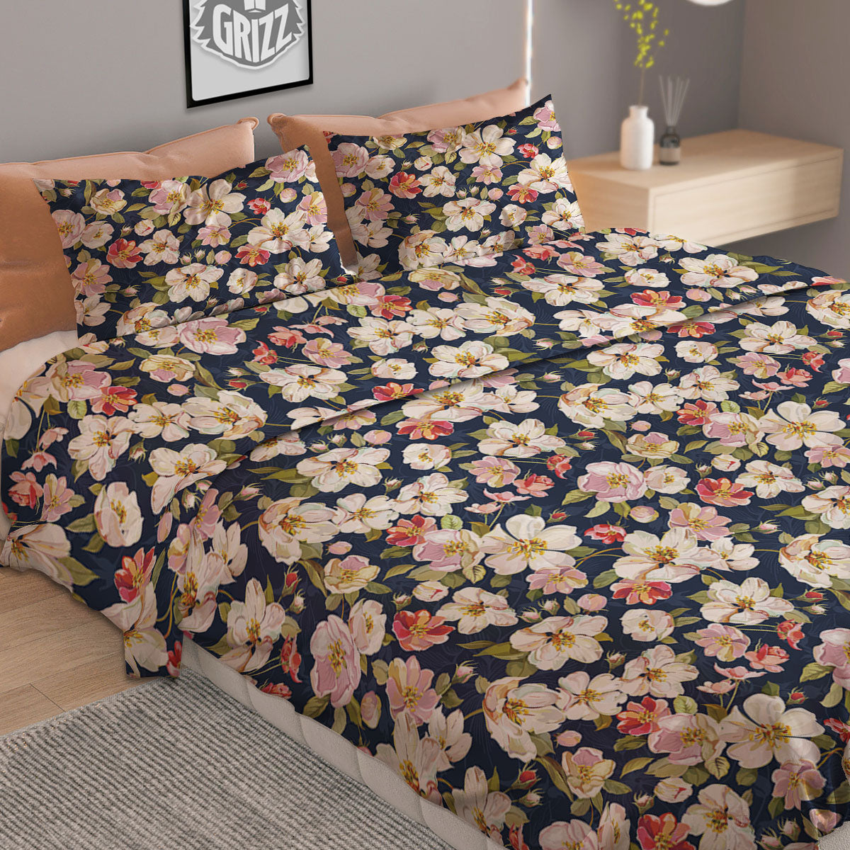 Tropical Leaves Blossom Print Pattern Duvet Cover Bedding Set
