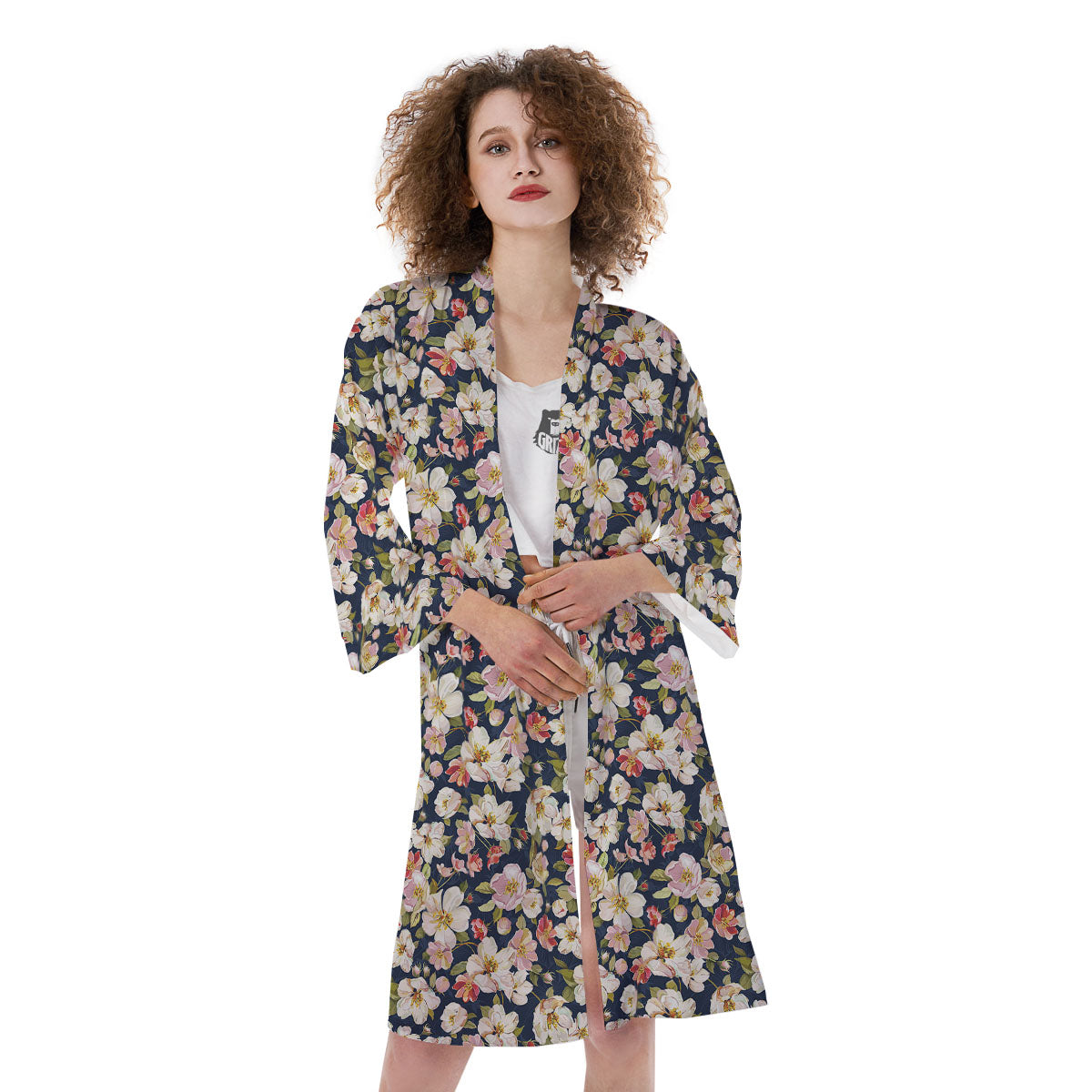 Tropical Leaves Blossom Print Pattern Kimono-grizzshop