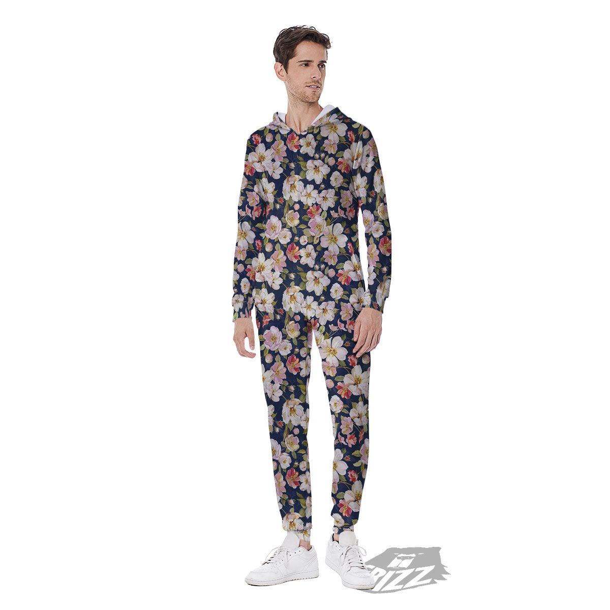 Tropical Leaves Blossom Print Pattern Men's Jumpsuit-grizzshop