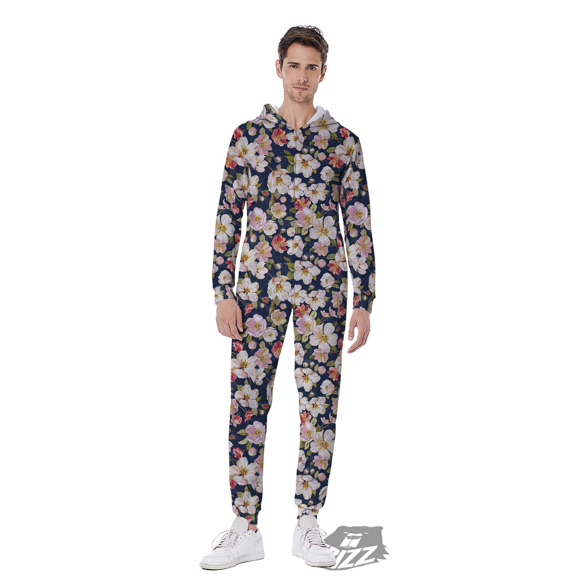Tropical Leaves Blossom Print Pattern Men's Jumpsuit-grizzshop