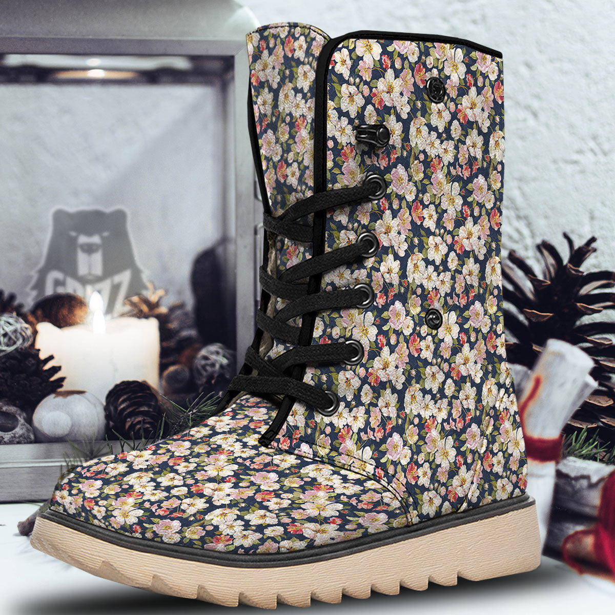 Tropical Leaves Blossom Print Pattern Snow Boots-grizzshop